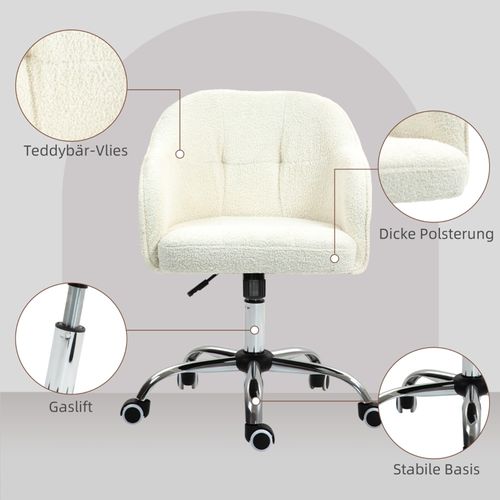 Fauteuil De Bureau Ergonomique En Velours Teddy, Réglable En Hauteur, Crème