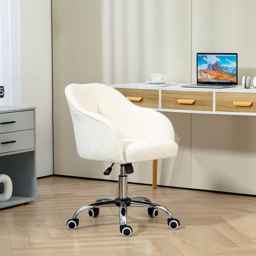 Fauteuil De Bureau Ergonomique En Velours Teddy, Réglable En Hauteur, Crème