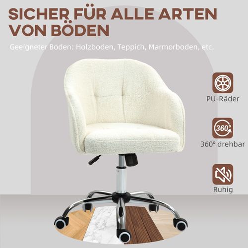 Fauteuil De Bureau Ergonomique En Velours Teddy, Réglable En Hauteur, Crème