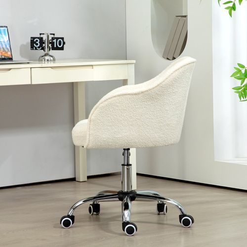 Fauteuil De Bureau Ergonomique En Velours Teddy, Réglable En Hauteur, Crème