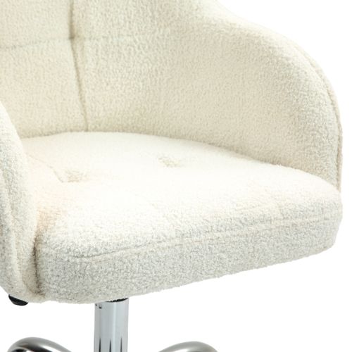 Fauteuil De Bureau Ergonomique En Velours Teddy, Réglable En Hauteur, Crème