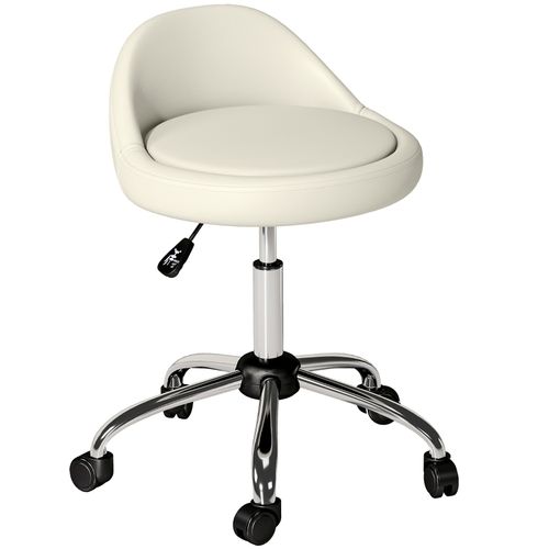Tabouret Roulant Réglable En Hauteur, Siège Pivotant En Cuir Synthétique Blanc