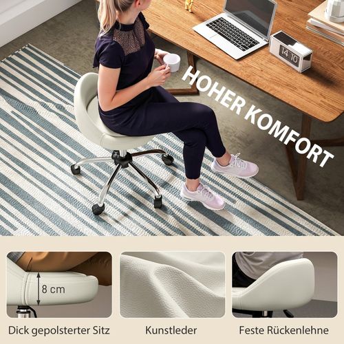 Tabouret Roulant Réglable En Hauteur, Siège Pivotant En Cuir Synthétique Blanc