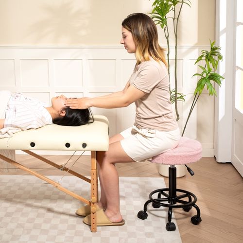 Tabouret à Roulettes Réglable En Hauteur 50–66 Cm, Pivotant 360°, Rose