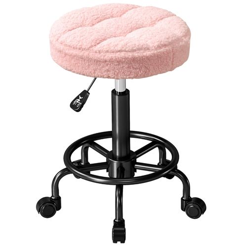 Tabouret à Roulettes Réglable En Hauteur 50–66 Cm, Pivotant 360°, Rose