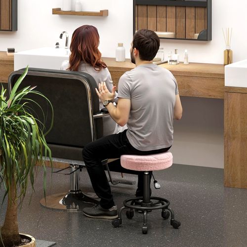 Tabouret à Roulettes Réglable En Hauteur 50–66 Cm, Pivotant 360°, Rose