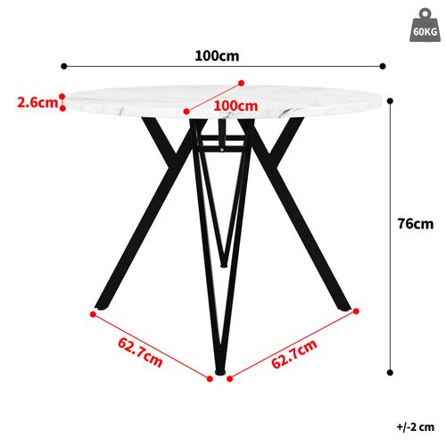 Ensemble Table Ronde Ø100 Cm Et 4 Chaises En Tissu Gris, Pieds Noir