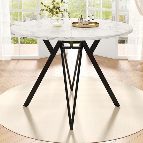 Ensemble Table Ronde Ø100 Cm Et 4 Chaises En Tissu Gris, Pieds Noir
