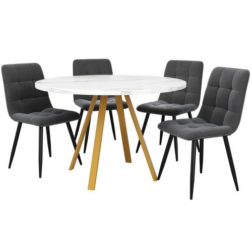 Ensemble Salle à Manger 5 Pièces : Table Ronde 80x80 Cm Et 4 Chaises Velours Gris