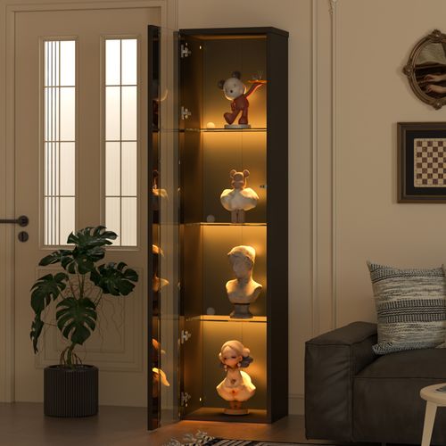 Vitrine Noire 170 Cm Avec éclairage LED Rgb, étagères Et Vitres En Acrylique