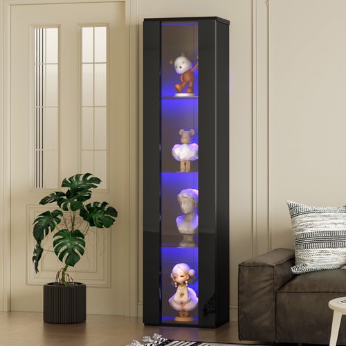 Vitrine Noire 170 Cm Avec éclairage LED Rgb, étagères Et Vitres En Acrylique