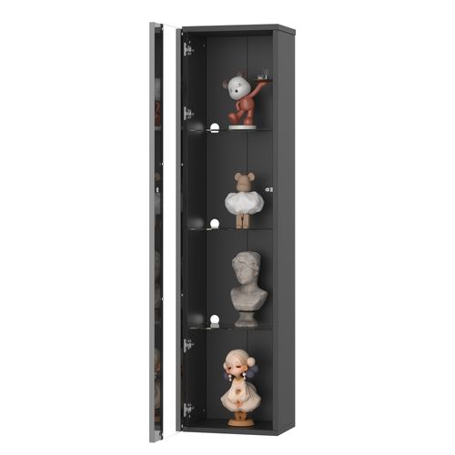 Vitrine Noire 170 Cm Avec éclairage LED Rgb, étagères Et Vitres En Acrylique