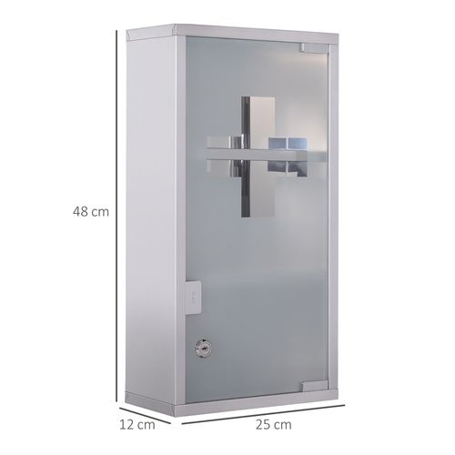 Armoire à Pharmacie Murale En Acier Inoxydable Avec Serrure, 3 Compartiments, 25x12x48 Cm