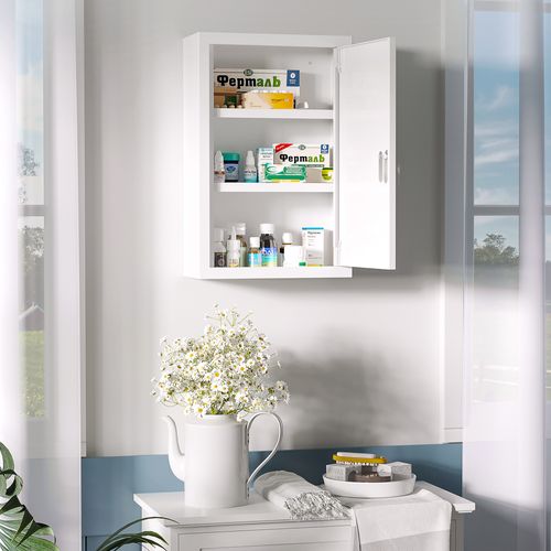 Armoire à Pharmacie Murale Blanche En Acier Avec Serrure, 3 étagères, 30x14x46 Cm