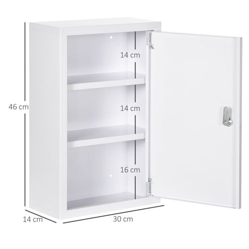 Armoire à Pharmacie Murale Blanche En Acier Avec Serrure, 3 étagères, 30x14x46 Cm
