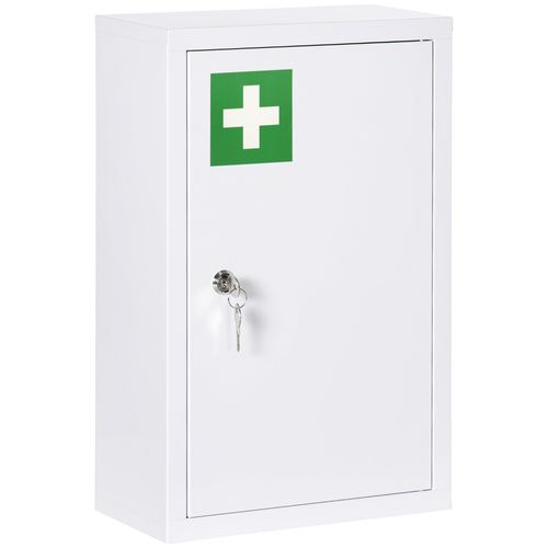 Armoire à Pharmacie Murale Blanche En Acier Avec Serrure, 3 étagères, 30x14x46 Cm