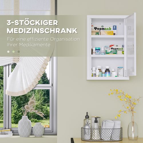 Armoire à Pharmacie Murale Blanche En Acier Avec Serrure, 3 étagères, 30x14x46 Cm