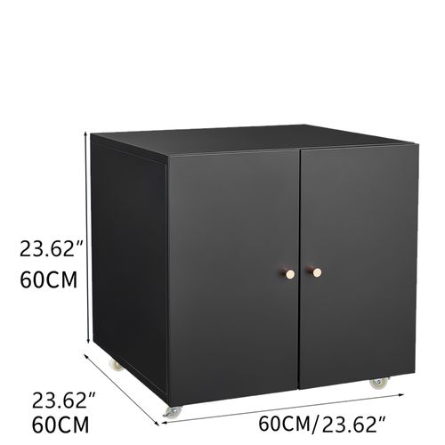 Meuble Imprimante Mobile Noir Avec Étagère Réglable Et Porte, Sur Roulettes 60 X 60 X 60 Cm
