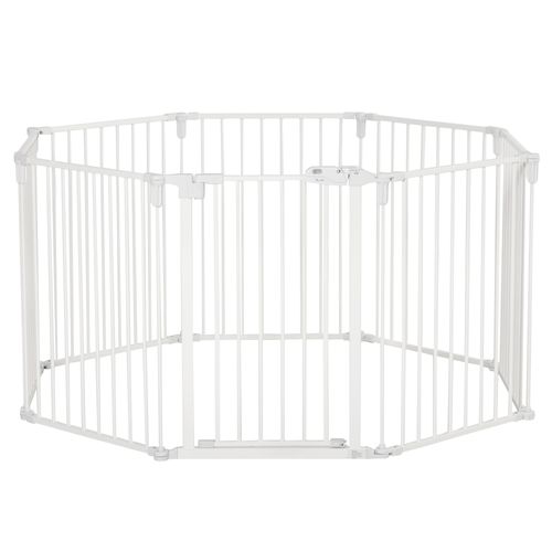 Parc Pliable Pour Chien Avec Porte, 8 Panneaux, Fixation Murale, Blanc 60x76 Cm