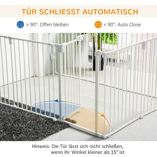 Parc Pliable Pour Chien Avec Porte, 8 Panneaux, Fixation Murale, Blanc 60x76 Cm