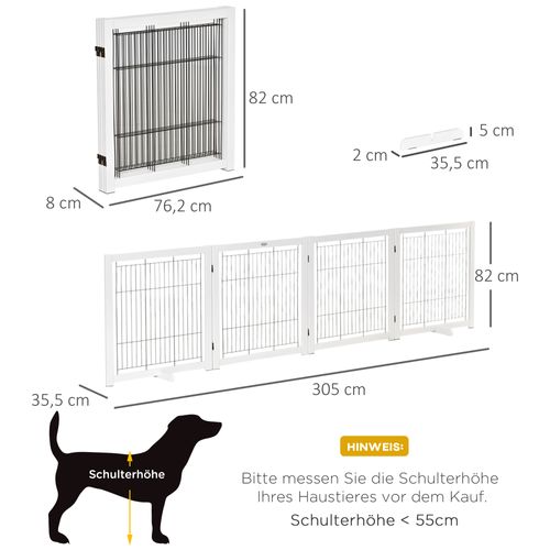 Barrière Extensible 4 Panneaux En Bois Et Acier Pour Chiens, 305 Cm