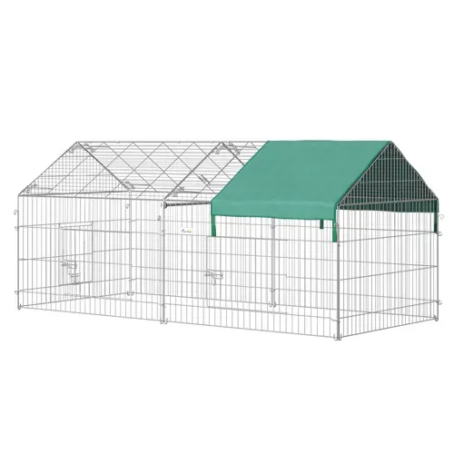 Enclos Extérieur Pliable En Acier Pour Petits Animaux Avec Toit, 220x103x103 Cm