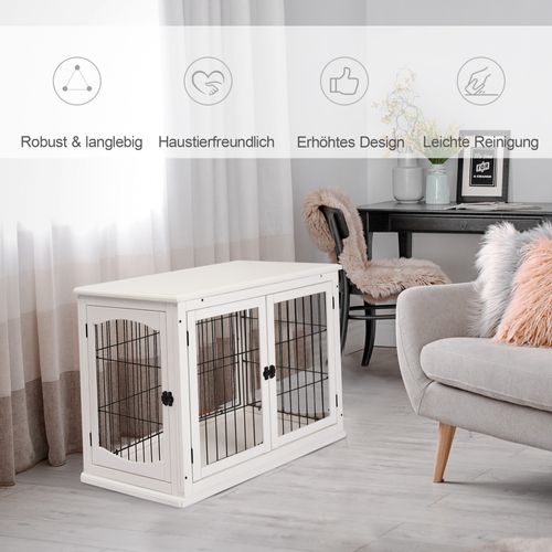 Maison De Transport Pour Chiens Mdf Et Métal, 81 X 58,5 X 66 Cm, Design Moderne Blanc