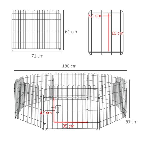 Parc Modulable Pour Chiots En Métal Inoxydable, 5 Tailles, 71x61 Cm
