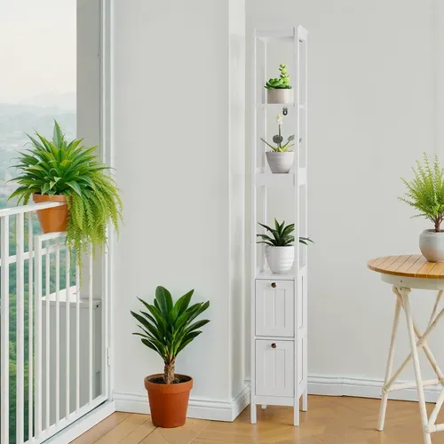 Colonne De Rangement étroite Blanche 20x30x160 Cm Avec Tiroirs Et étagères