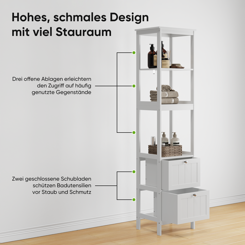 Colonne De Rangement Blanche 40x30x160 Cm Avec Tiroirs Et Étagères