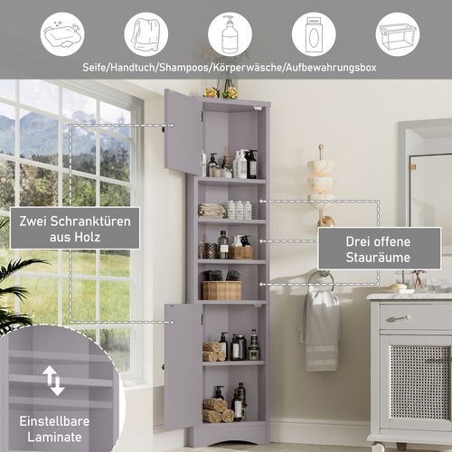 Armoire D’angle De Salle De Bain Grise 37x24,5x170 Cm Avec Étagères Et Portes