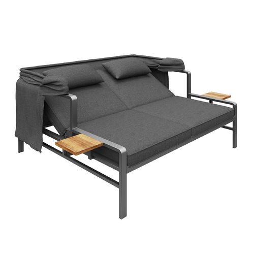 Chaise Longue 2-4 Places Avec Canapé Convertible Et Toit Pliant, Extérieur/intérieur