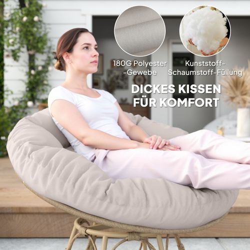 Fauteuil Papasan Rotatif 360° En Rotin Avec Coussin D.120 Cm Gris