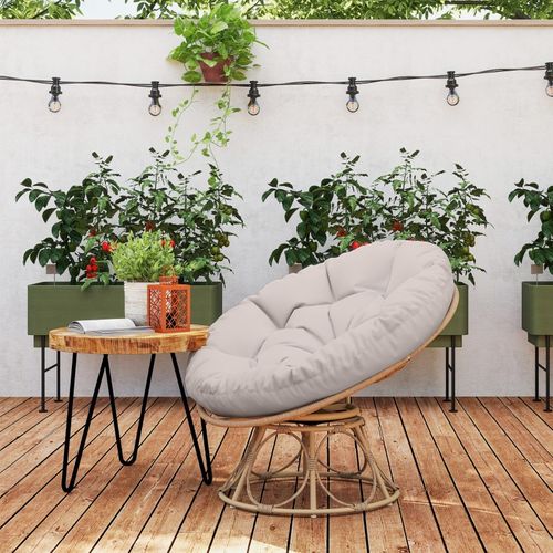 Fauteuil Papasan Rotatif 360° En Rotin Avec Coussin D.120 Cm Gris