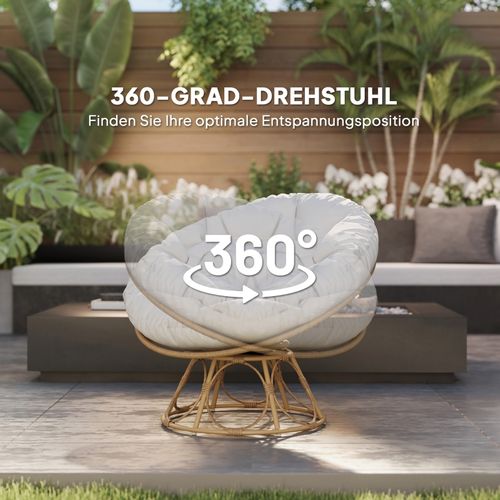 Fauteuil Papasan Rotatif 360° En Rotin Avec Coussin D.120 Cm Gris