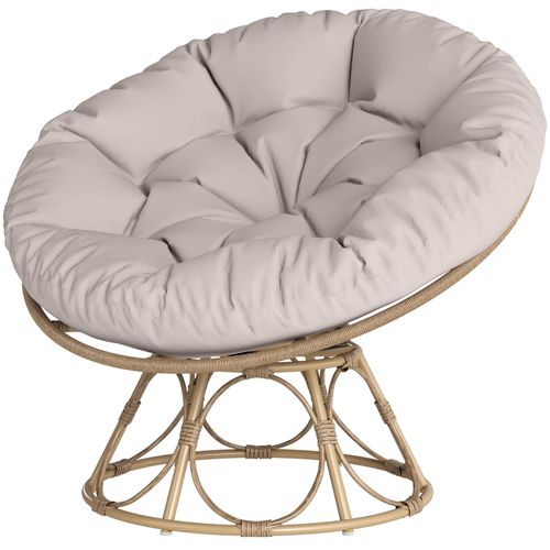 Fauteuil Papasan Rotatif 360° En Rotin Avec Coussin D.120 Cm Gris