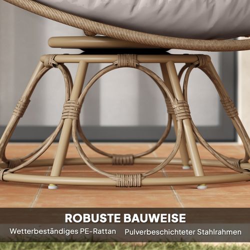 Fauteuil Papasan Rotatif 360° En Rotin Avec Coussin D.120 Cm Gris