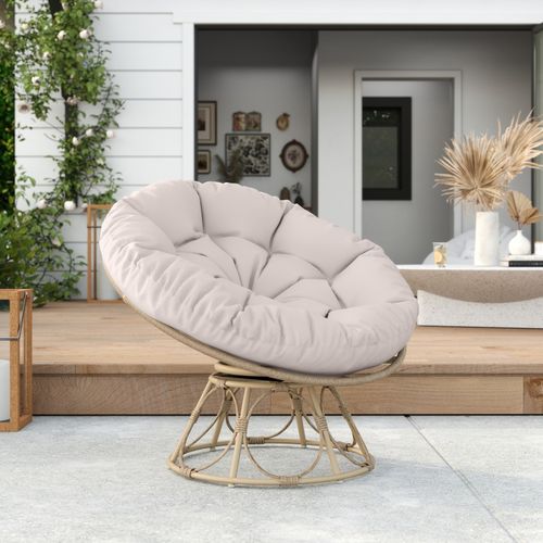 Fauteuil Papasan Rotatif 360° En Rotin Avec Coussin D.120 Cm Gris