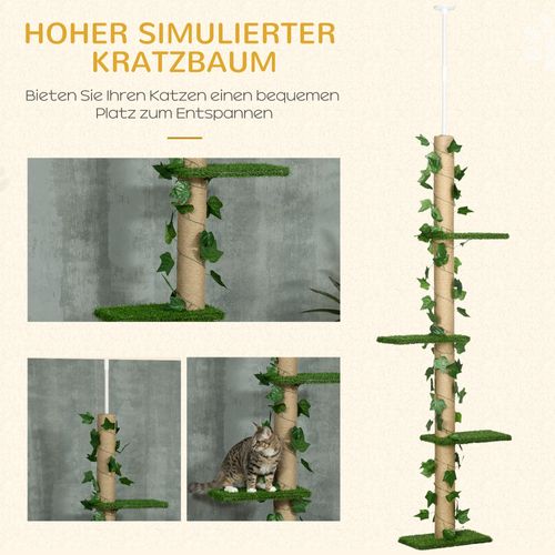 Arbre à Chat Réglable Hauteur Plafond 202-242 Cm, Jute Vert Et Jaune Avec Anti-basculement