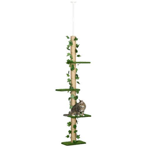 Arbre à Chat Réglable Hauteur Plafond 202-242 Cm, Jute Vert Et Jaune Avec Anti-basculement