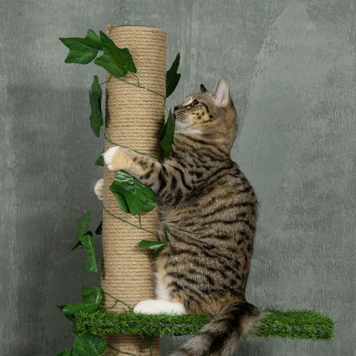 Arbre à Chat Réglable Hauteur Plafond 202-242 Cm, Jute Vert Et Jaune Avec Anti-basculement