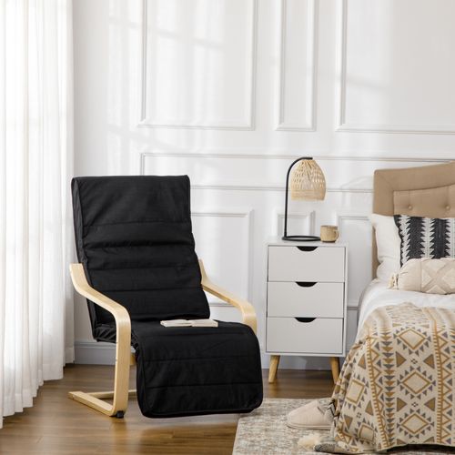 Fauteuil Relax Suspendu Avec Repose-pieds Réglable, Lin Et Bois De Bouleau Noir