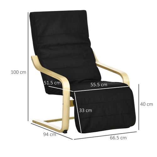 Fauteuil Relax Suspendu Avec Repose-pieds Réglable, Lin Et Bois De Bouleau Noir