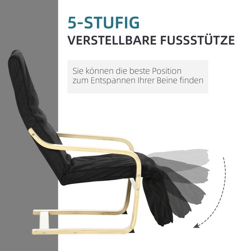 Fauteuil Relax Suspendu Avec Repose-pieds Réglable, Lin Et Bois De Bouleau Noir