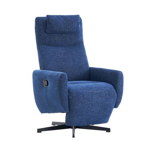 Fauteuil Relax En Chenille Bleu Avec Fonction Relax, Pivotant 360°, Avec Repose-pieds