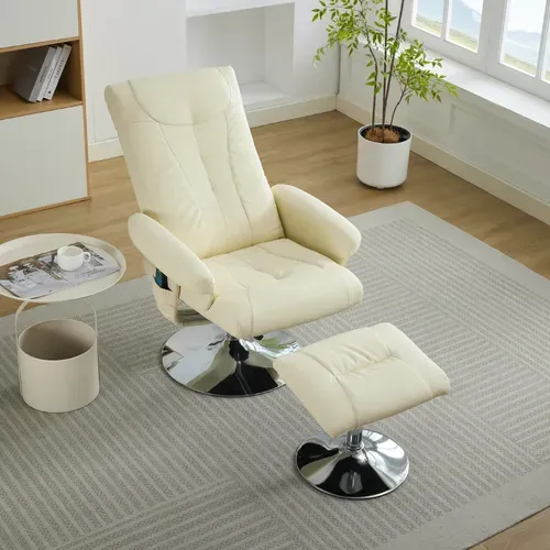 Fauteuil Relax Beige En Pu Avec Massage 5 Points, Chauffage Et Repose-pieds