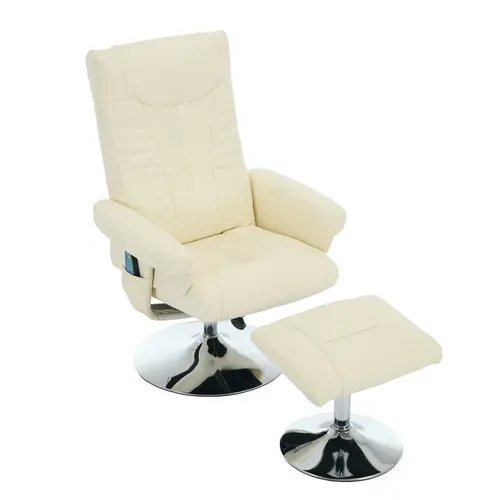 Fauteuil Relax Beige En Pu Avec Massage 5 Points, Chauffage Et Repose-pieds