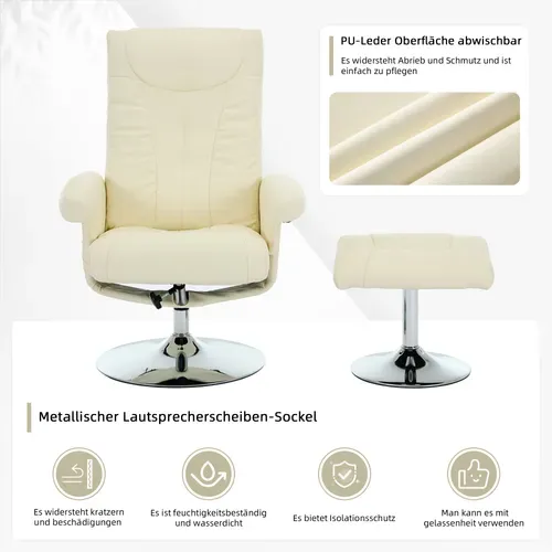 Fauteuil Relax Beige En Pu Avec Massage 5 Points, Chauffage Et Repose-pieds