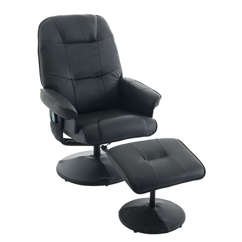 Fauteuil De Massage Inclinable En Pu Noir Avec Chauffage, Repose-pieds Et Rotation 360°