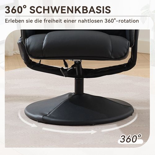 Fauteuil De Massage Inclinable En Pu Noir Avec Chauffage, Repose-pieds Et Rotation 360°